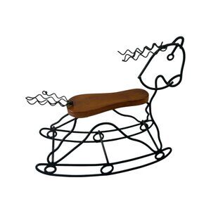 Vintage Rustic Wire Rocking Horse Wood Seat Nursery Farmhouse Decor